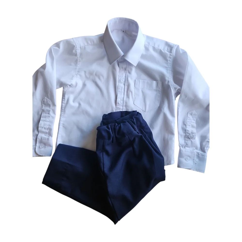 Toddler Shirt + Pants Set Size 3 White Button Down Top Blue Adjustable Trouser